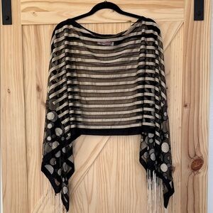 Kokomo Black and Cream Sheer Striped Poncho